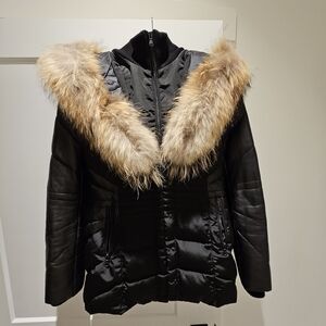 Danier Black Puffer Jacket with Faux Fur Trim